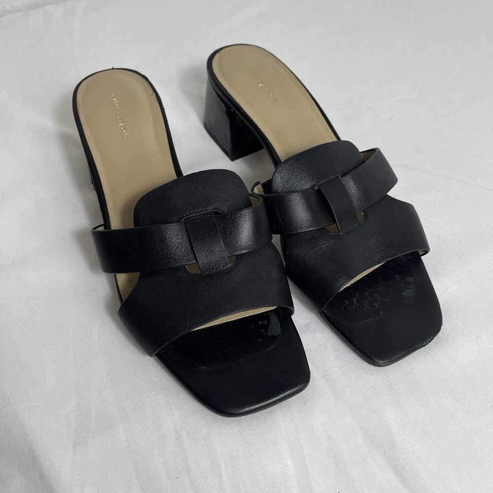 Ann Taylor Black Slip On Sandals Block Heel Size 8M Leather classic casual work